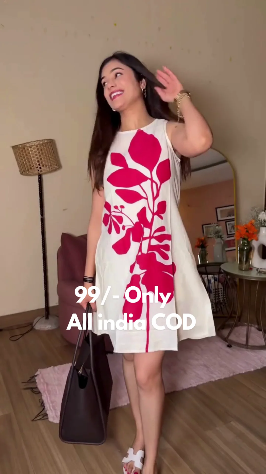 Womens Pink Button-Down Midi Dress