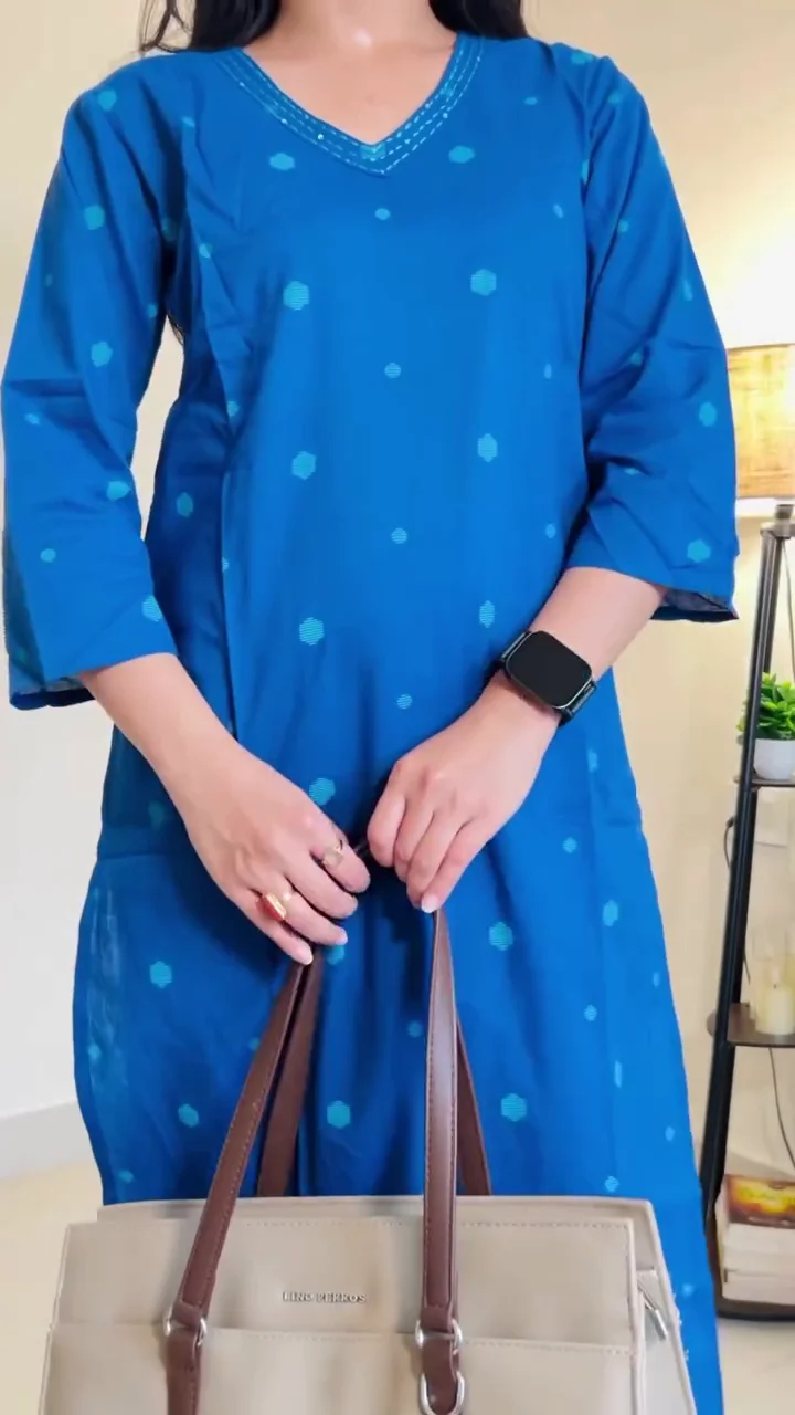 Blue Cotton Printed Kurti