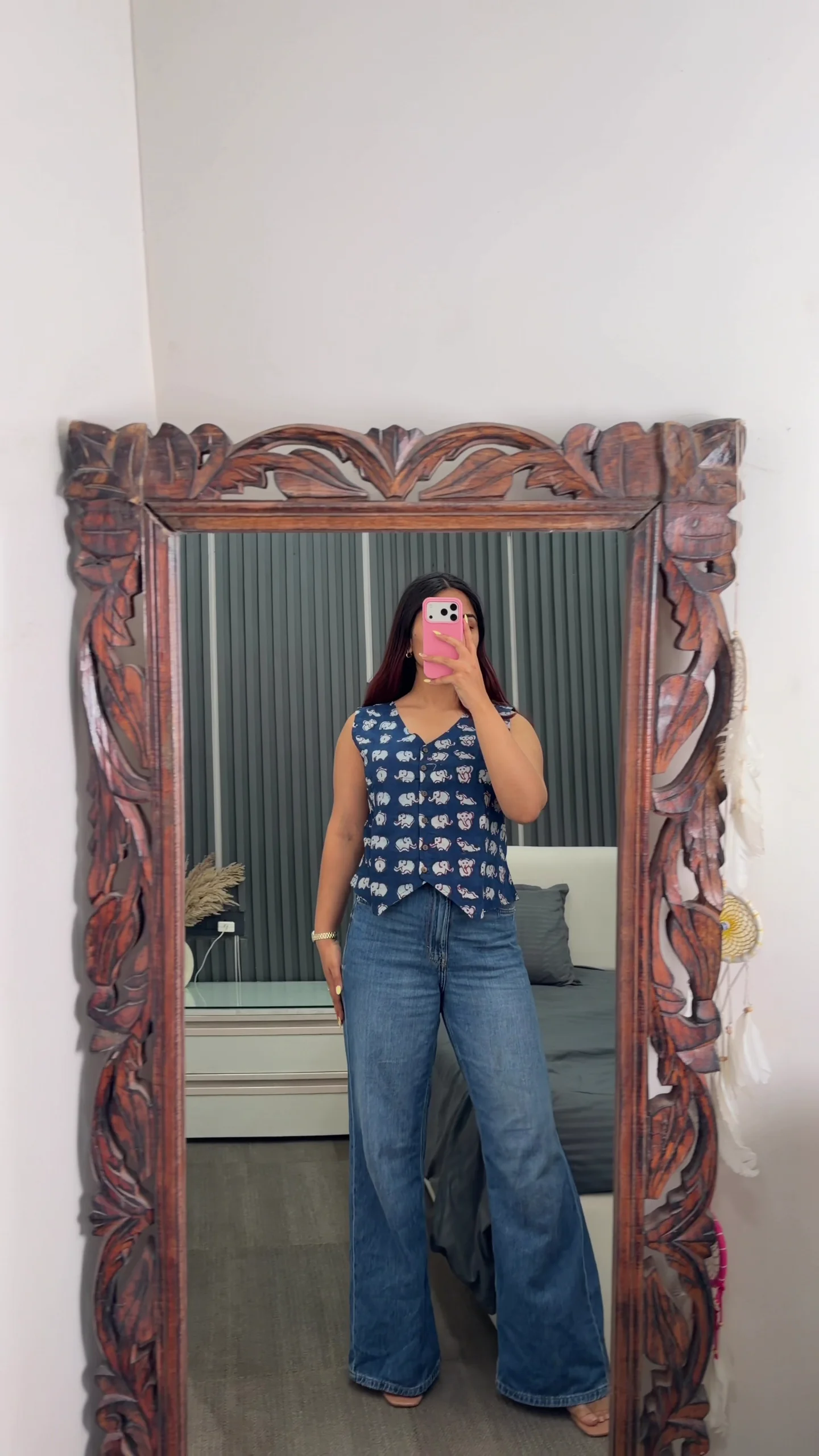 Blue Printed Sleeveless Top