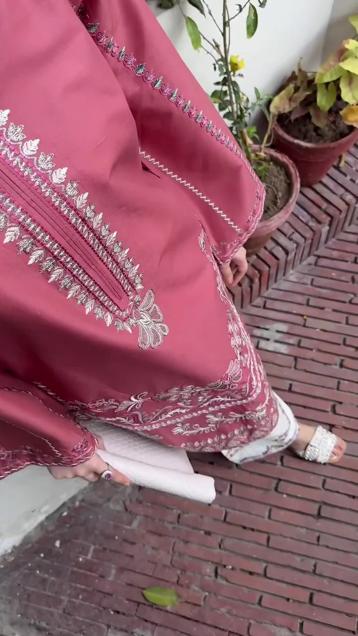 Rose Pink Embroidered Kurta Palazzo Set