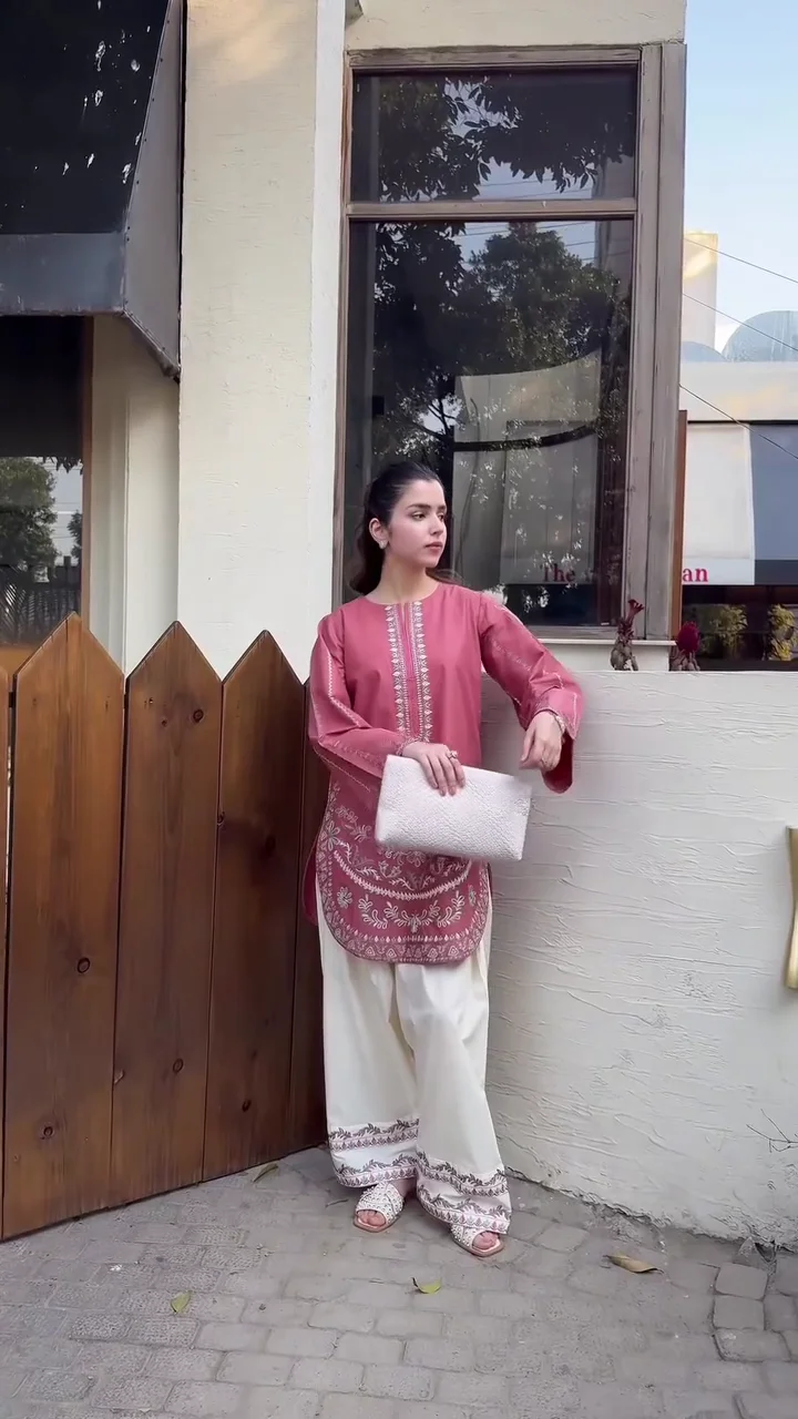 Rose Pink Embroidered Kurta Palazzo Set