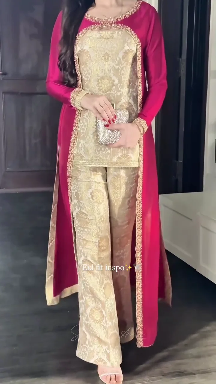 Magenta  Gold Designer Kurta Set