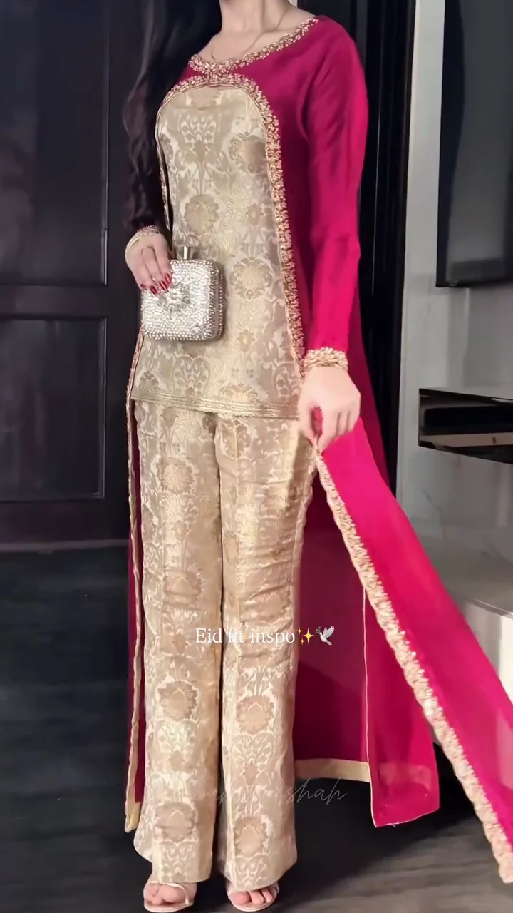 Magenta  Gold Designer Kurta Set