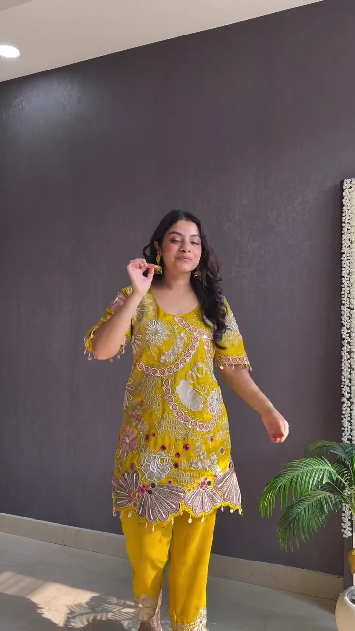 Mustard Yellow Embroidered Kurta Set