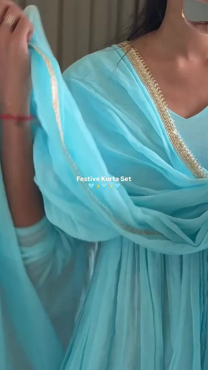Sky Blue Anarkali Kurta Set with Dupatta