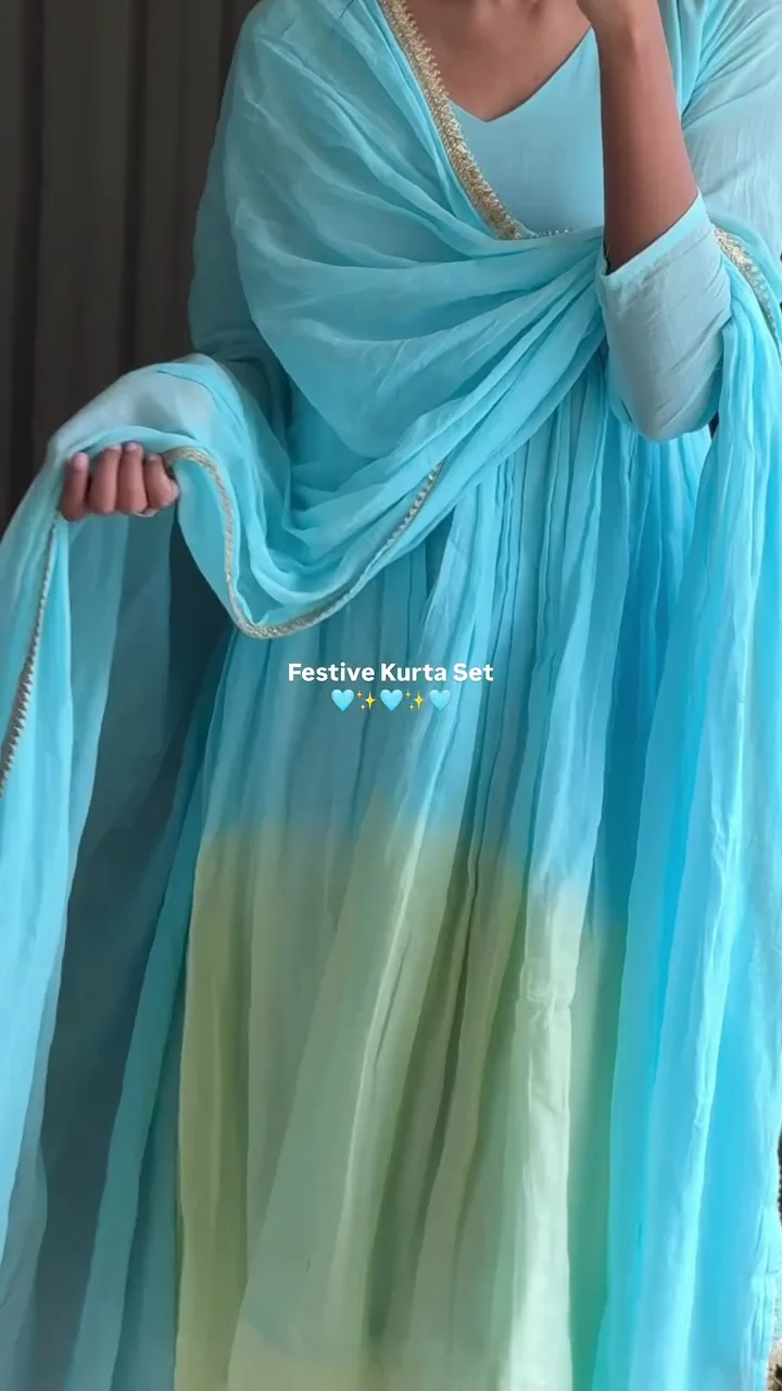 Sky Blue Anarkali Kurta Set with Dupatta