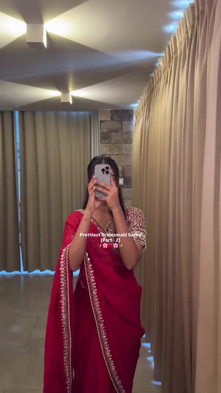 Designer Red Embellished Saree
