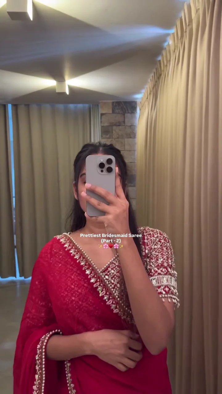 Designer Red Embellished Saree