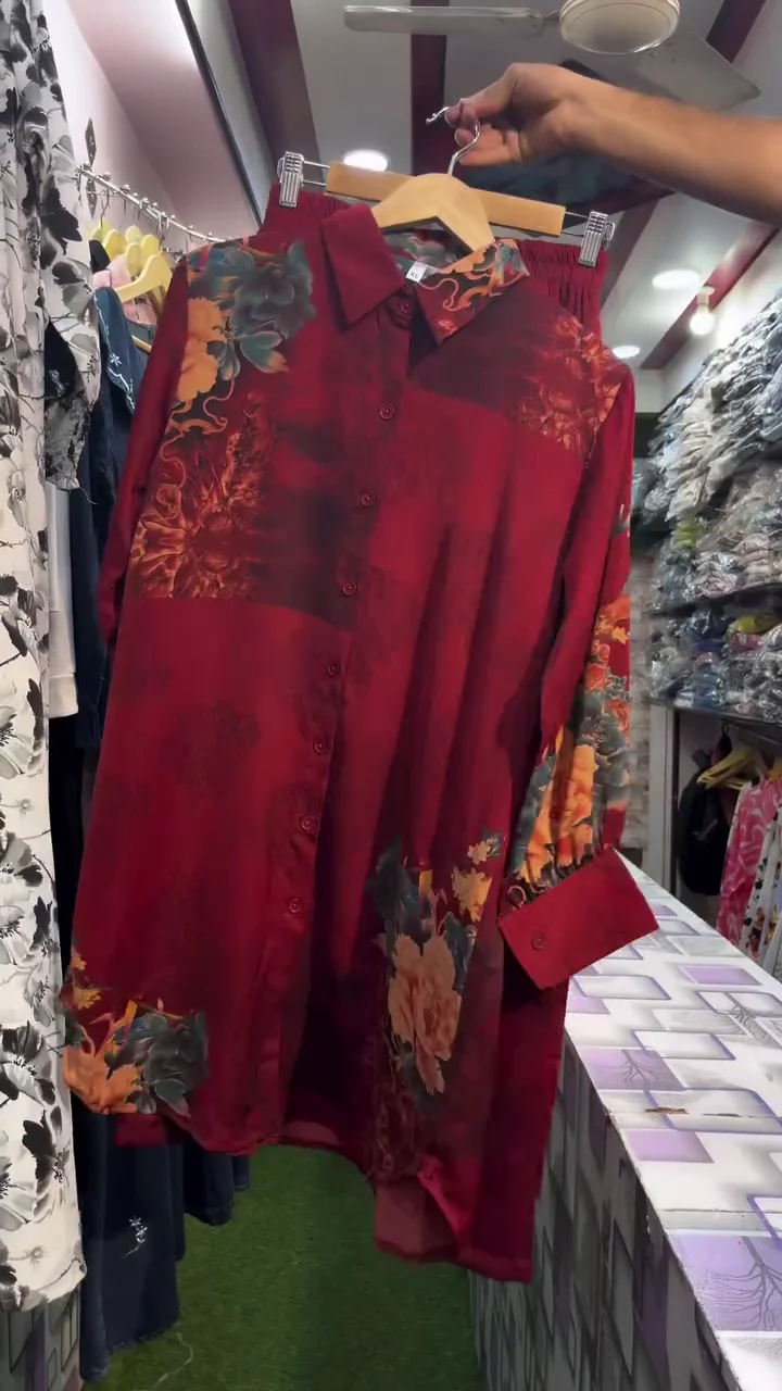 Red Floral Printed Long Shirt