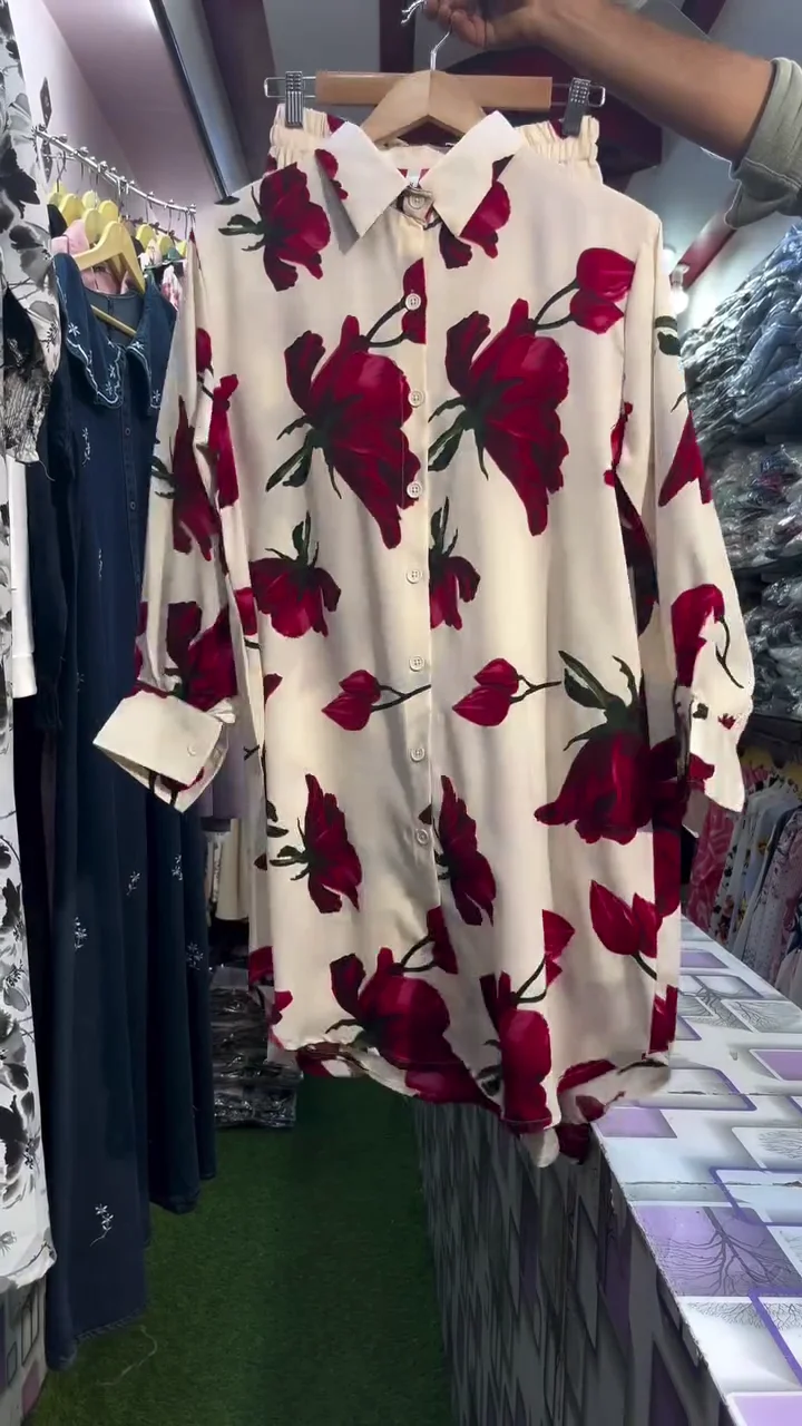 Red Floral Printed Long Shirt