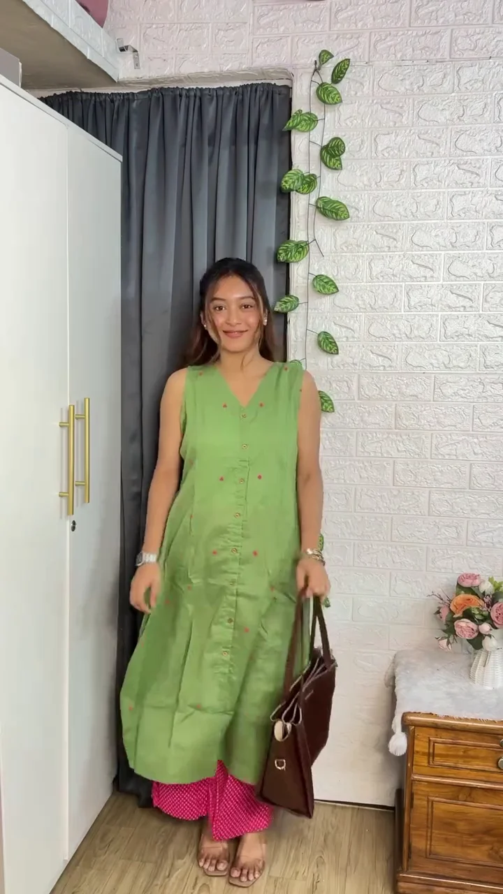 Olive Green Sleeveless Kurta with Pink Palazzo Set