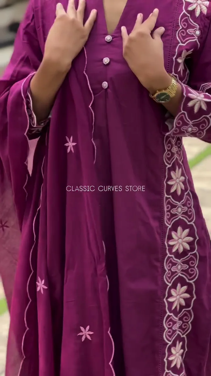 Purple Embroidered Suit Set