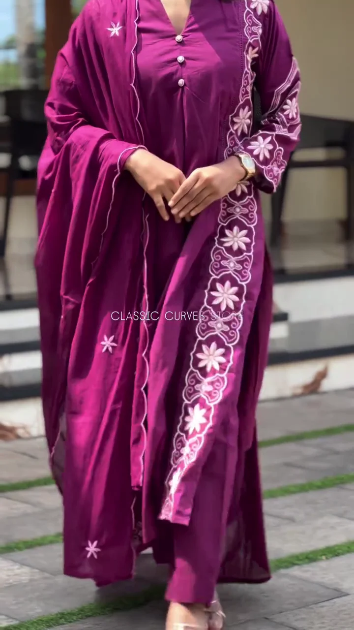 Purple Embroidered Suit Set