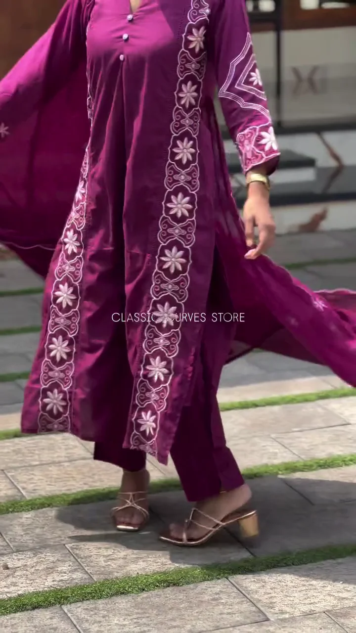 Purple Embroidered Suit Set