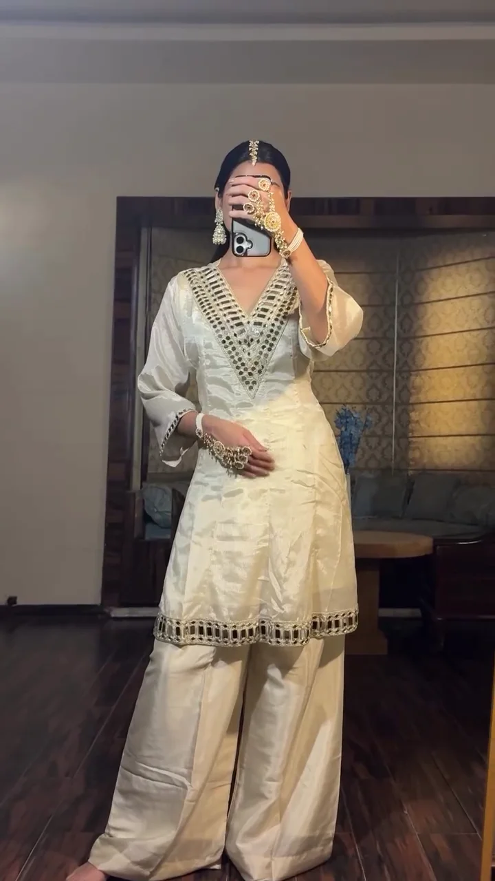 Rust Orange Embroidered  Kurti with Sharara Set – Designer Festive Ethnic Wear for Women