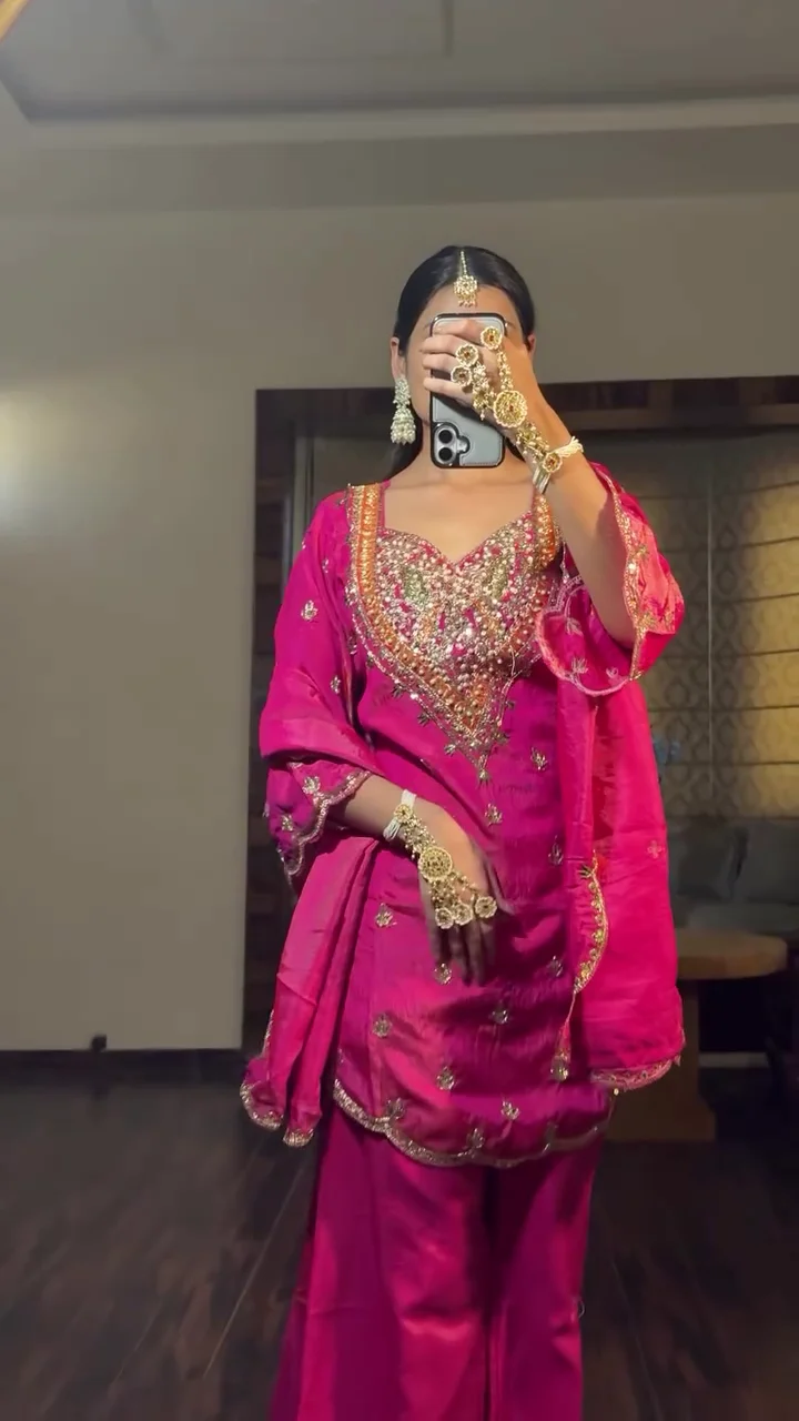 Rust Orange Embroidered  Kurti with Sharara Set – Designer Festive Ethnic Wear for Women