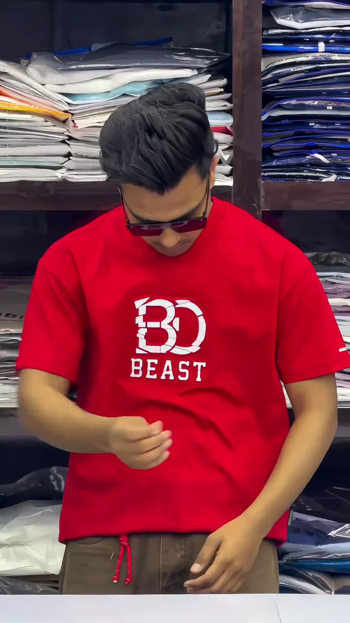 Beast Mode Red Round Neck Cotton Half Sleeved Men’s T-Shirt with Printed Graphics